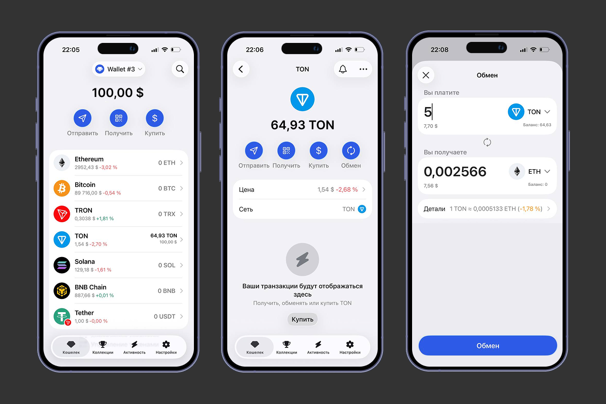 Gem Wallet - мультичейн кошелек, в котором можно хранить, получать, отправлять и обменивать TON и другие активы.