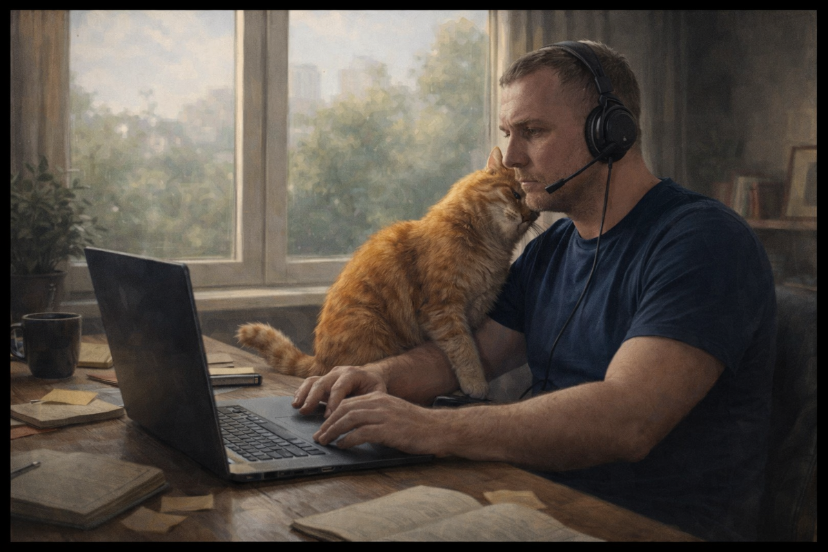 Созвон на котором обсуждаем распределение ролей членов команды, а рыжий отвлекает