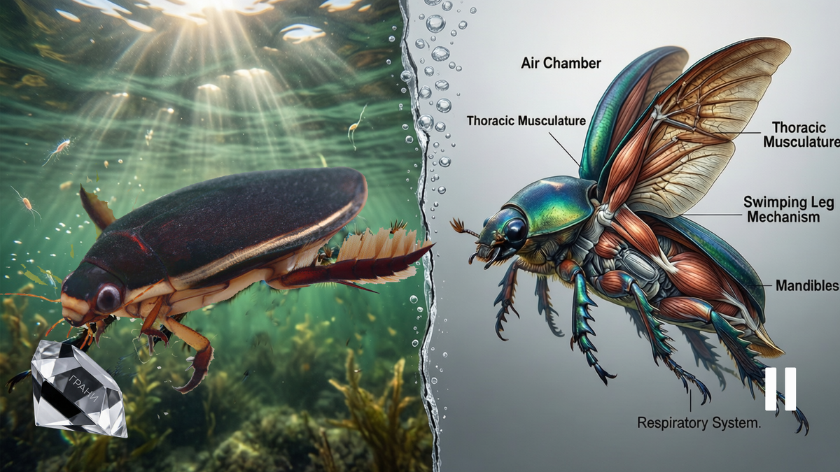 Жук-плавунец выглядит так, будто его специально спроектировали для воды. 