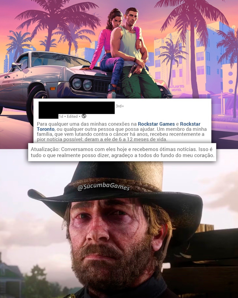 Rockstar предоставила ранний доступ к GTA 6 фанату, страдающему неизлечимым раком. 
 
Сотрудник Ubisoft рассказал эту историю публично в своем профиле на LinkedIn, обратившись за помощью к своим контактам. Он объяснил, что его родственнику осталось жить от 6 до 12 месяцев, и он может не дожить до выхода GTA 6. Поэтому он попросил предоставить ему ранний доступ к игре. Позже он обновил пост, сообщив, что ему удалось связаться с Rockstar и получить «хорошие новости», и что он больше ничего не может сказать. 
 
Поскольку Rockstar довольно скрытна, он не сказал, в чём заключалась «хорошая новость», и даже удалил пост через несколько часов. Тем не менее, весьма вероятно, что ему удалось обеспечить ранний доступ для своего родственника. Похожий случай произошёл с голландским фанатом Red Dead Redemption, у которого диагностировали нейрофиброматоз 2 типа: его отец привлёк внимание Rockstar в социальных сетях, и у него появилась возможность поиграть в Red Dead Redemption 2 раньше других.