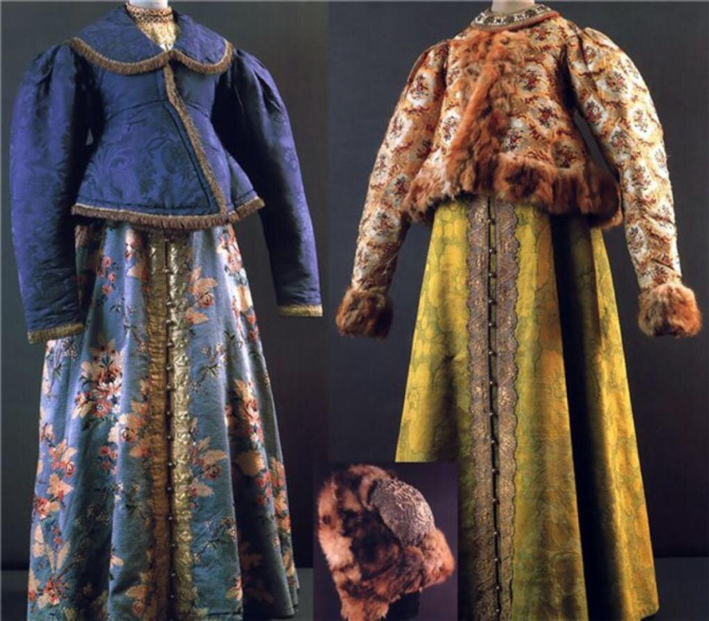 Наследие моды XVII века: женские костюмы с богатой вышивкой и роскошными меховыми деталями