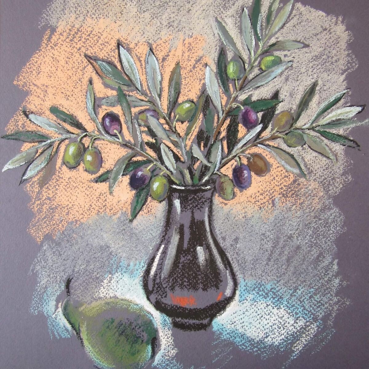 Пастельный рисунок "Ветки оливы". 