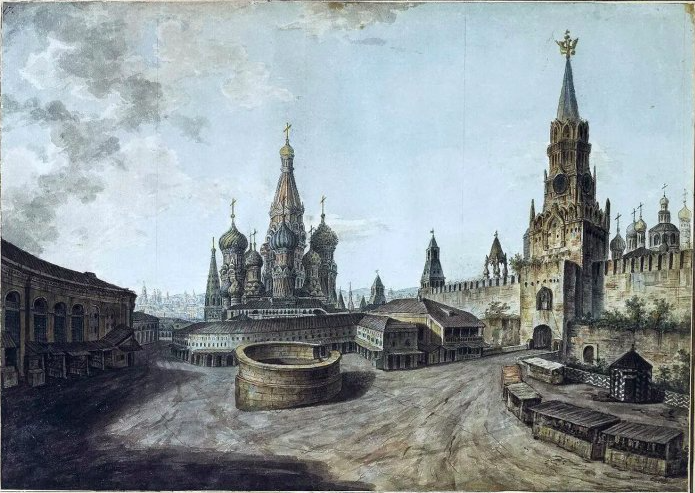 Лобное место на картине Фёдора Алексеева "Красная площадь в Москве", 1800.