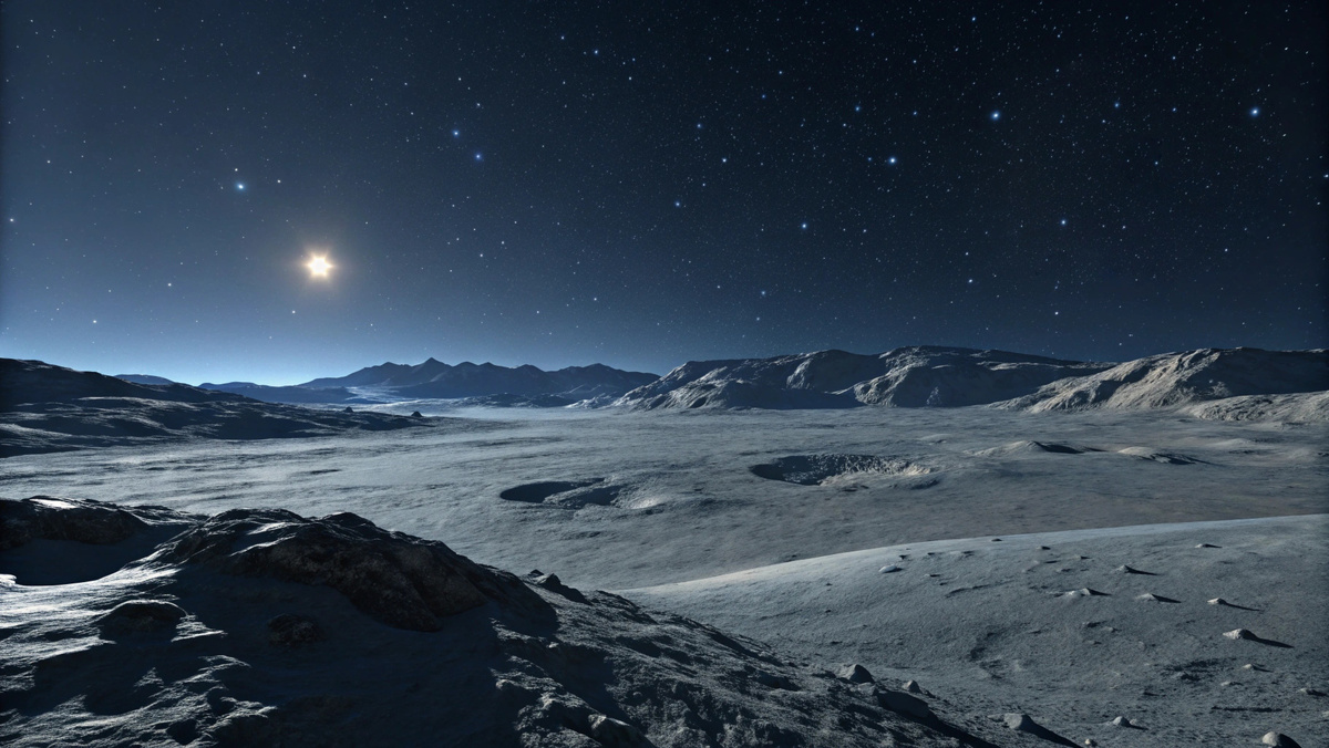     Фото: Recraft.AI Ночью, из-за почти полного отсутствия атмосферы, удерживающей тепло, температура обрушивается до -180 °C