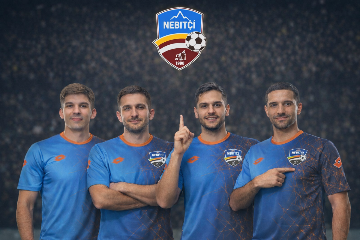 Футболисты в форме "Небитчи". Изображение сгенерировано с использованием нейросети