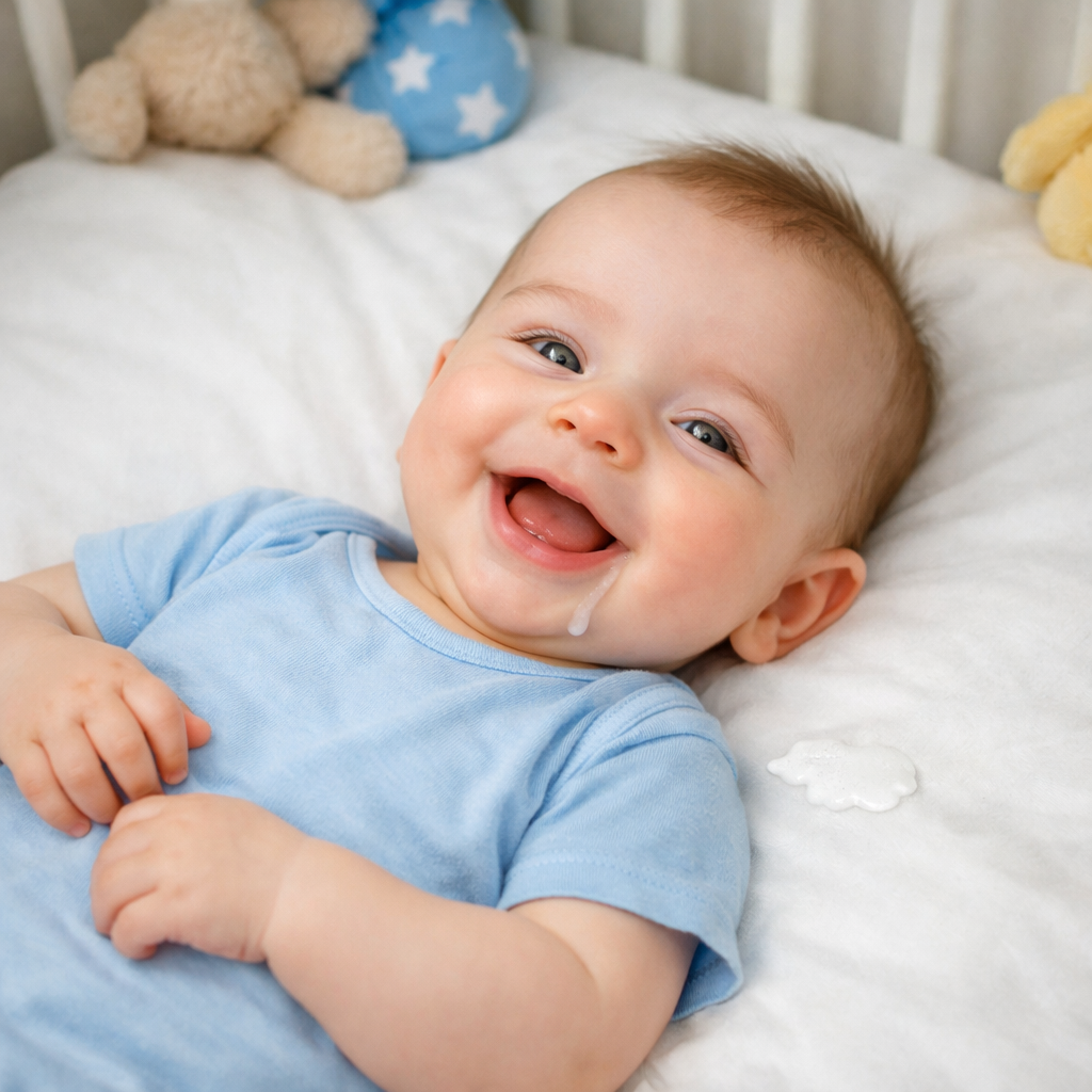 Срыгивание у грудничка. Фото сделано с помощью ИИ