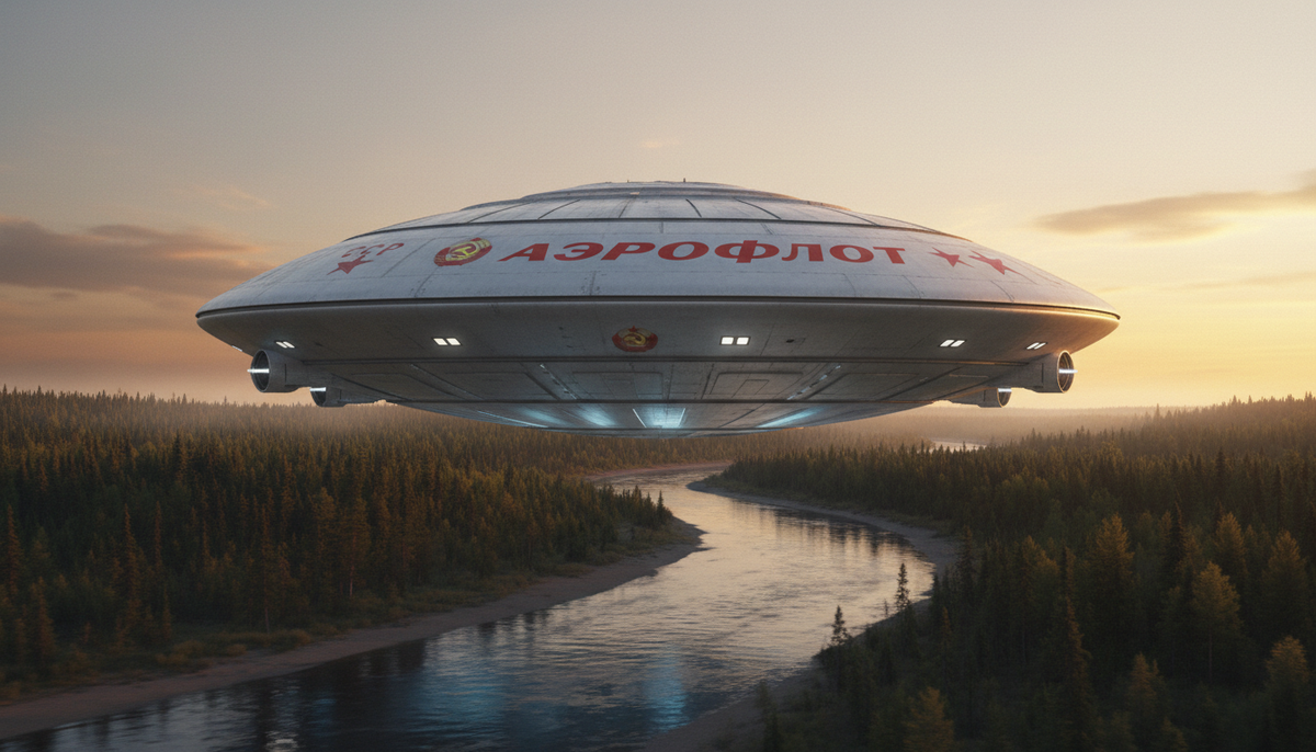  Советский экранолет ЭКИП в полете над тайгой, художественная реконструкция.