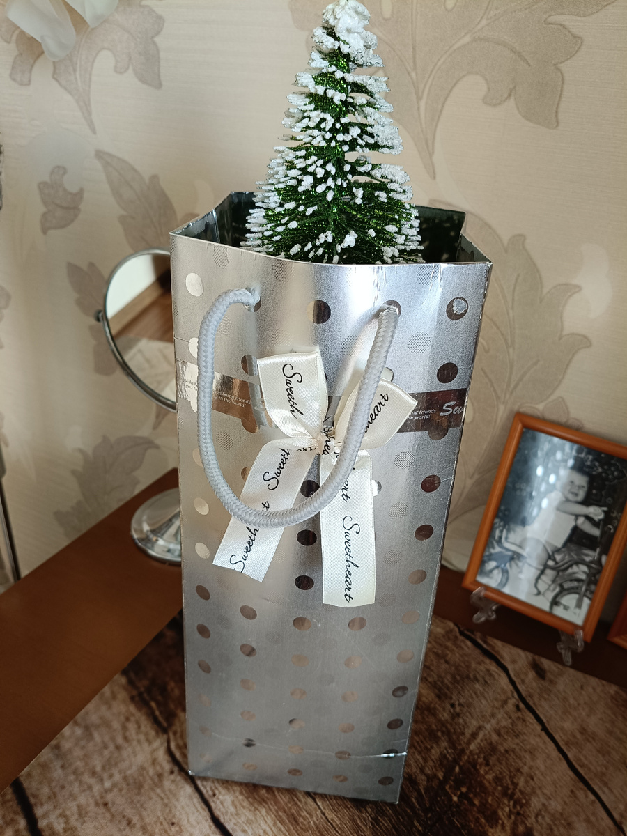 Подоконная ёлочка отправилась в "домик", в котором и проживёт до следующего декабря)