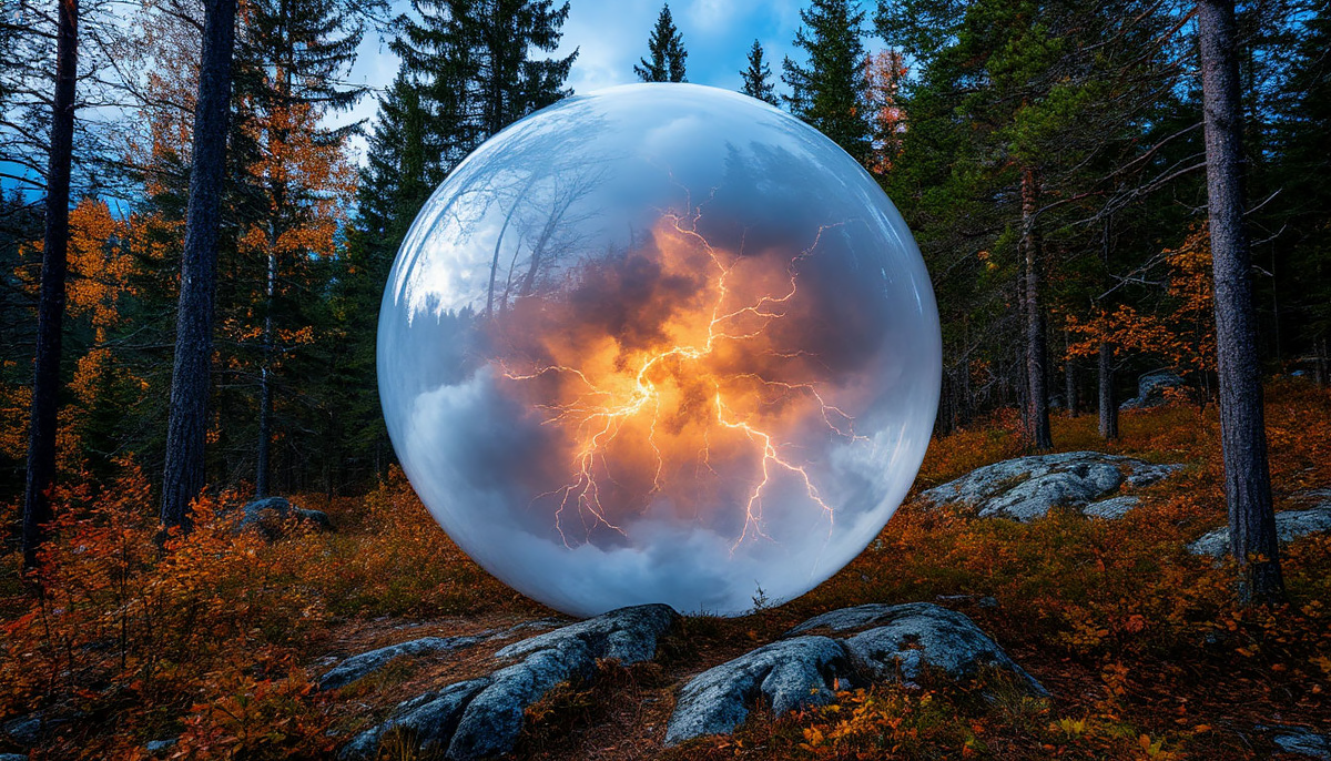 Туристы увидели непонятную сферу посреди леса.