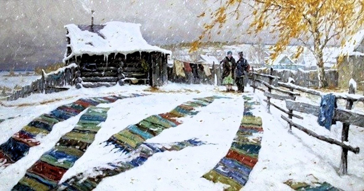 Первый снег в деревне... Картинка из открытых источников.