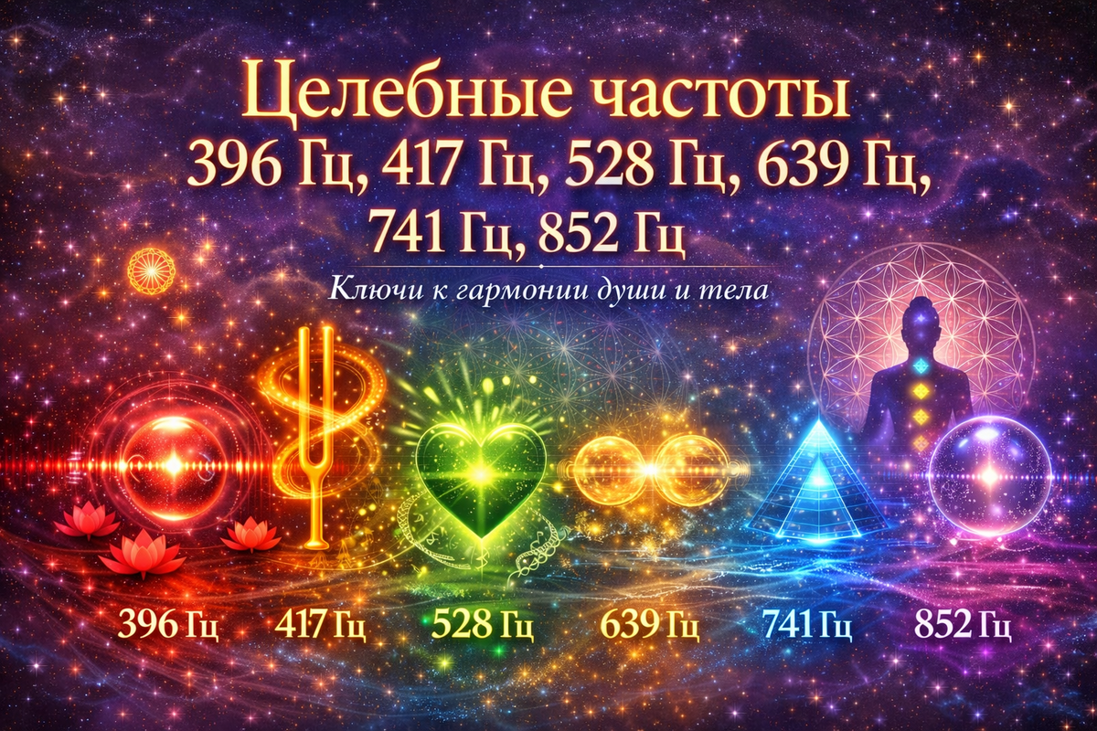 Целебные частоты 396 Гц, 417 Гц, 528 Гц, 639 Гц, 741 Гц, 852 Гц