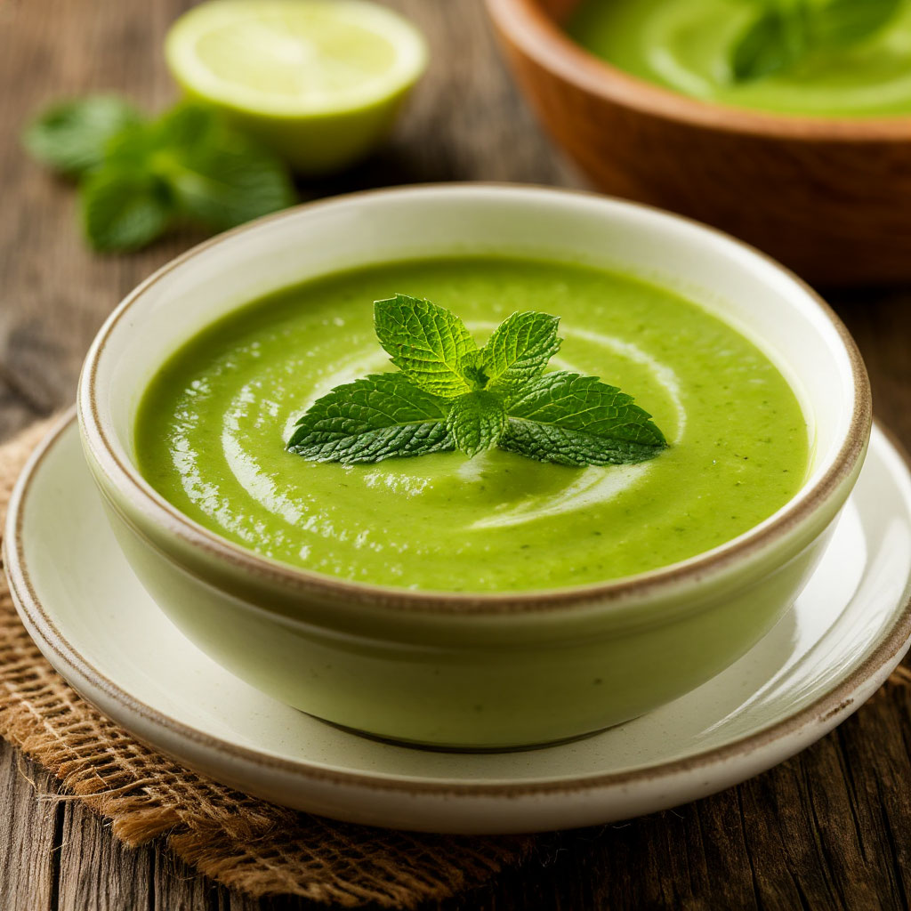 Крем-суп из зелёного горошка с мятой