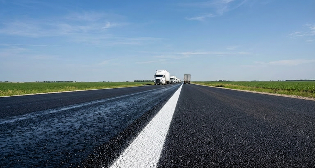 Трафик на трассе Р-280, фуры и грузовики на сухопутном коридоре в Крым, состояние асфальта на новых территориях.