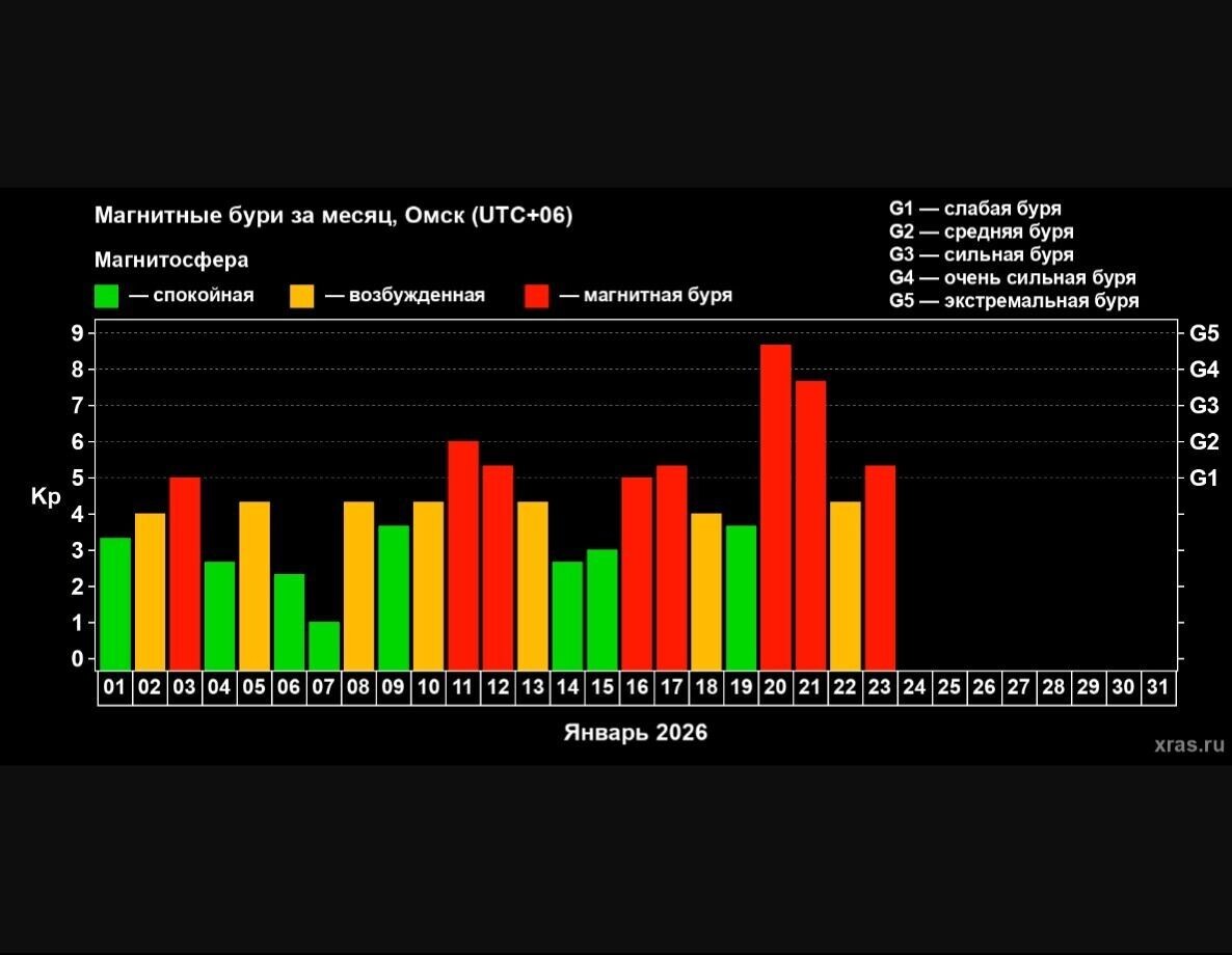  Состояние магнитного поля в январе 2026 года Скриншот с сайта Лаборатории солнечной астрономии