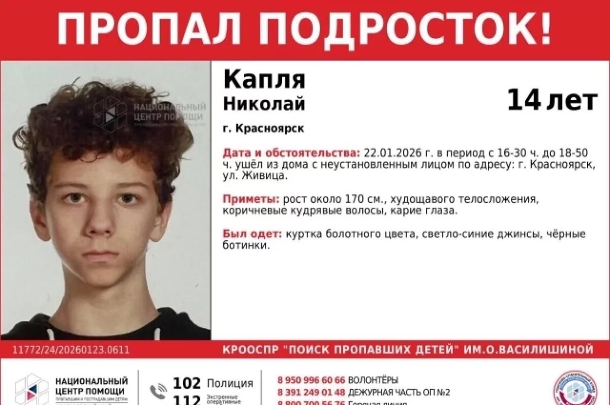    В Красноярском крае возбудили уголовное дело по факту похищения подростка