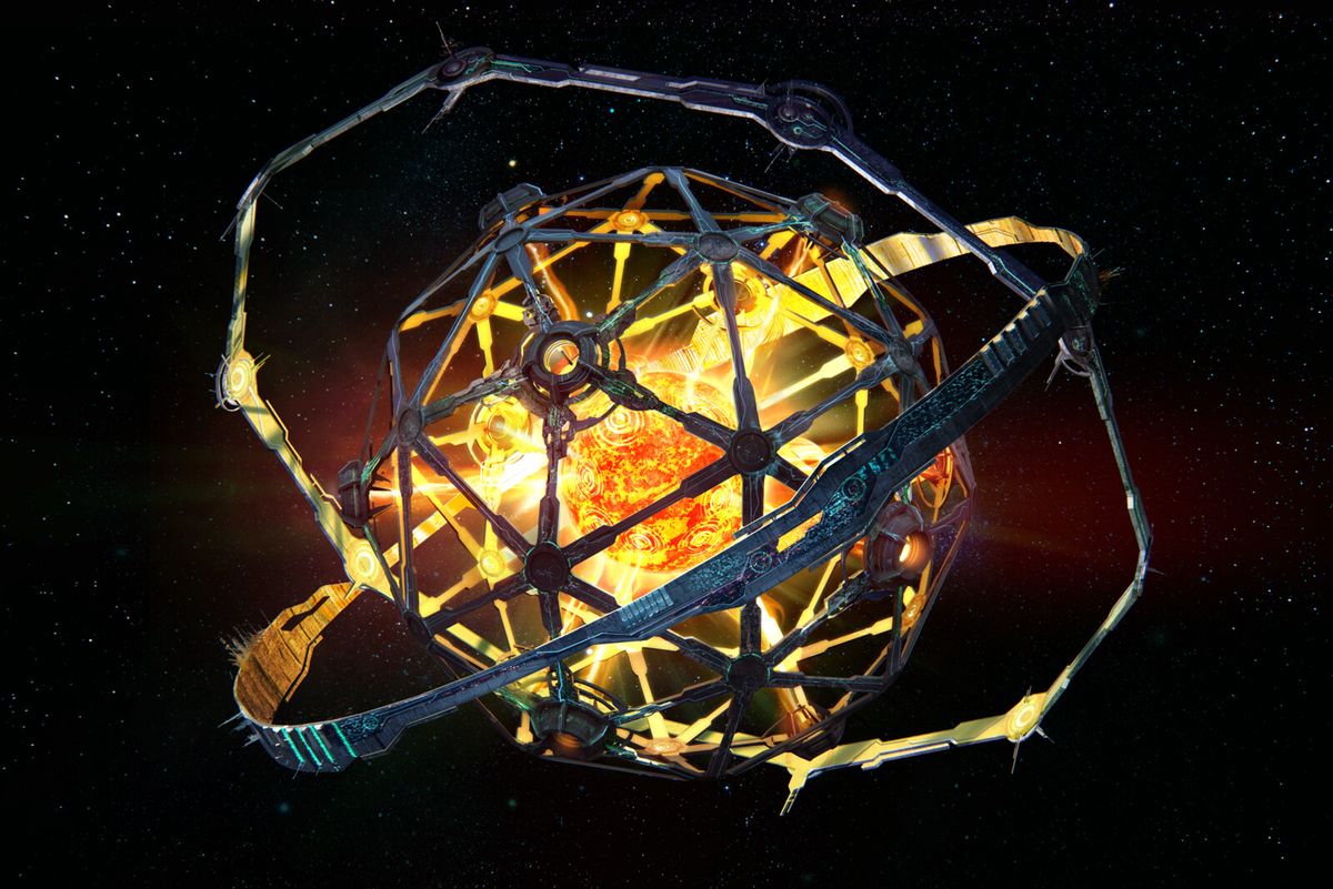 Концепт сферы Дайсона — гипотетической мегаструктуры, которая может окружать звезду для утилизации всей её энергии.