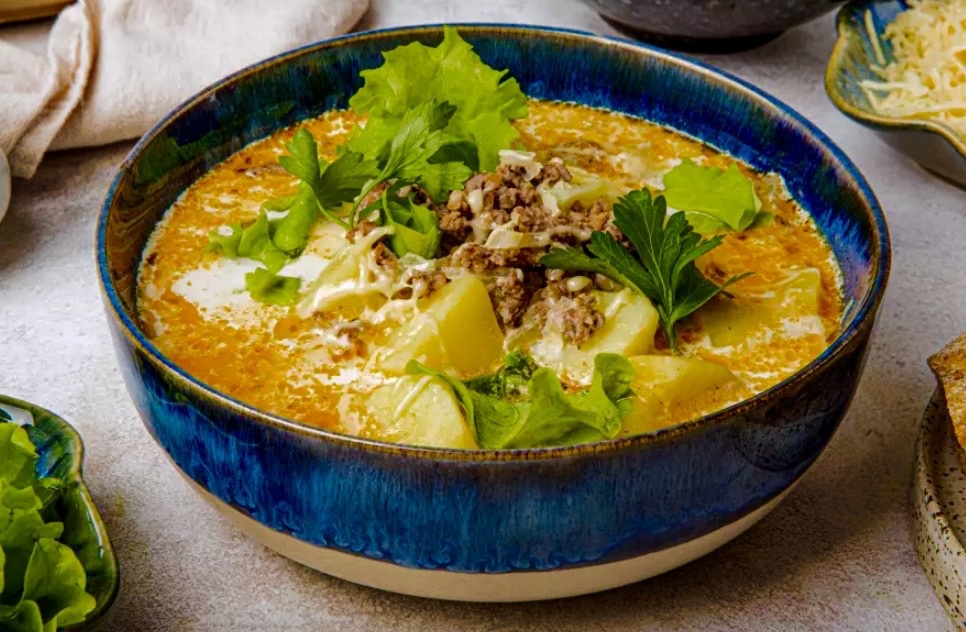 Тосканская похлебка с мясным фаршем и пореем.