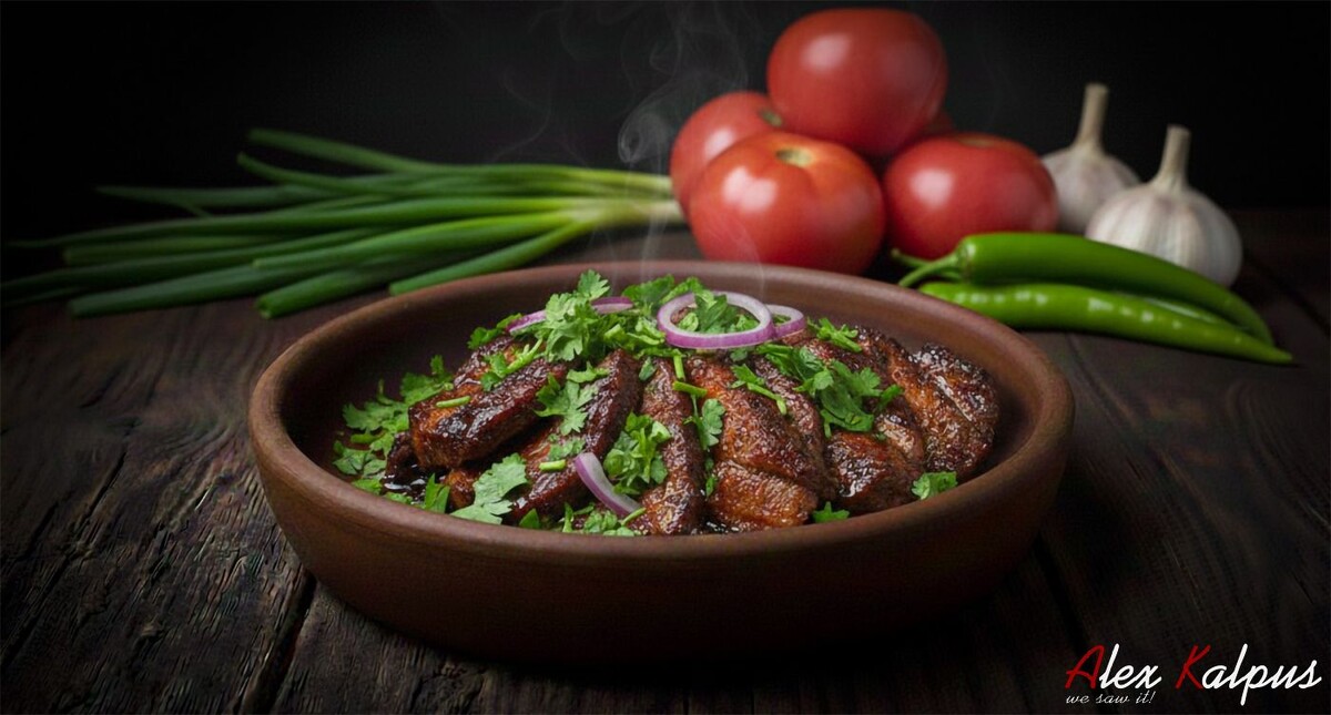 Это  грузинское блюдо мы просто называем как: говядина, жареная в вине 