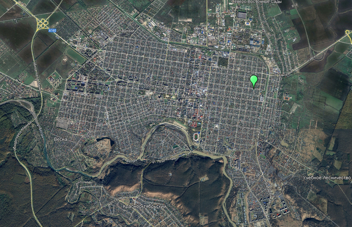 Место, где располагался курган «Ошад» на территории г. Майкоп. Перекресток ул. Курганная и ул. Подгорная.