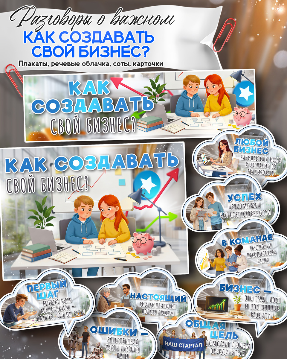 Плакат и речевые облачка к «Разговоры о важном» на 26 января. Тема: «Как создавать свой бизнес?».