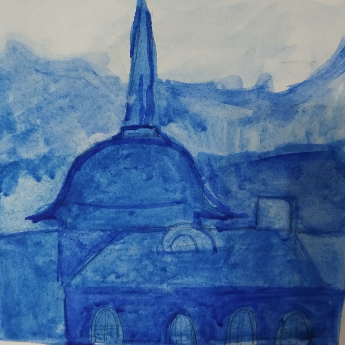 Ваня нарисовал в художественной школе. Вблизи мазня, а если отойти далеко, ТО ОЧЕНЬ ГЛУБОКИЙ РИСУНОК.