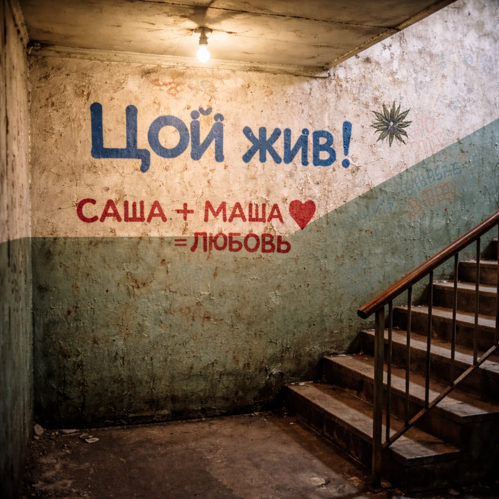 Граффити на стене подъезда девяностых годов Россия