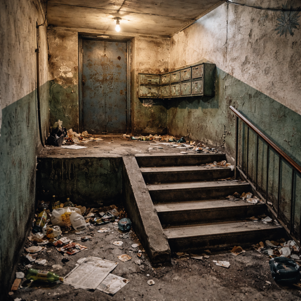 Заброшенный подъезд панельного дома 1990-е Россия