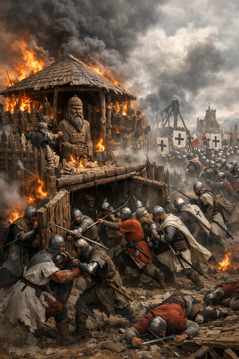 Славянская крепость на Эльбе в XI веке под осадой немецких рыцарей