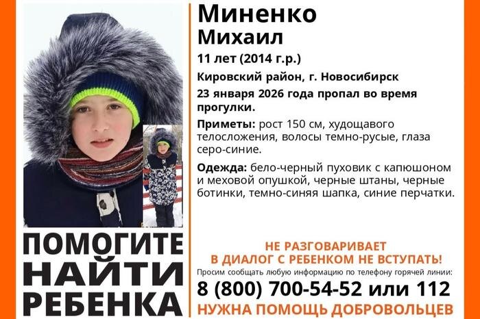 В Новосибирске пропал 11-летний мальчик. Фото © VK / Поисковый отряд ЛизаАлерт Новосибирской области