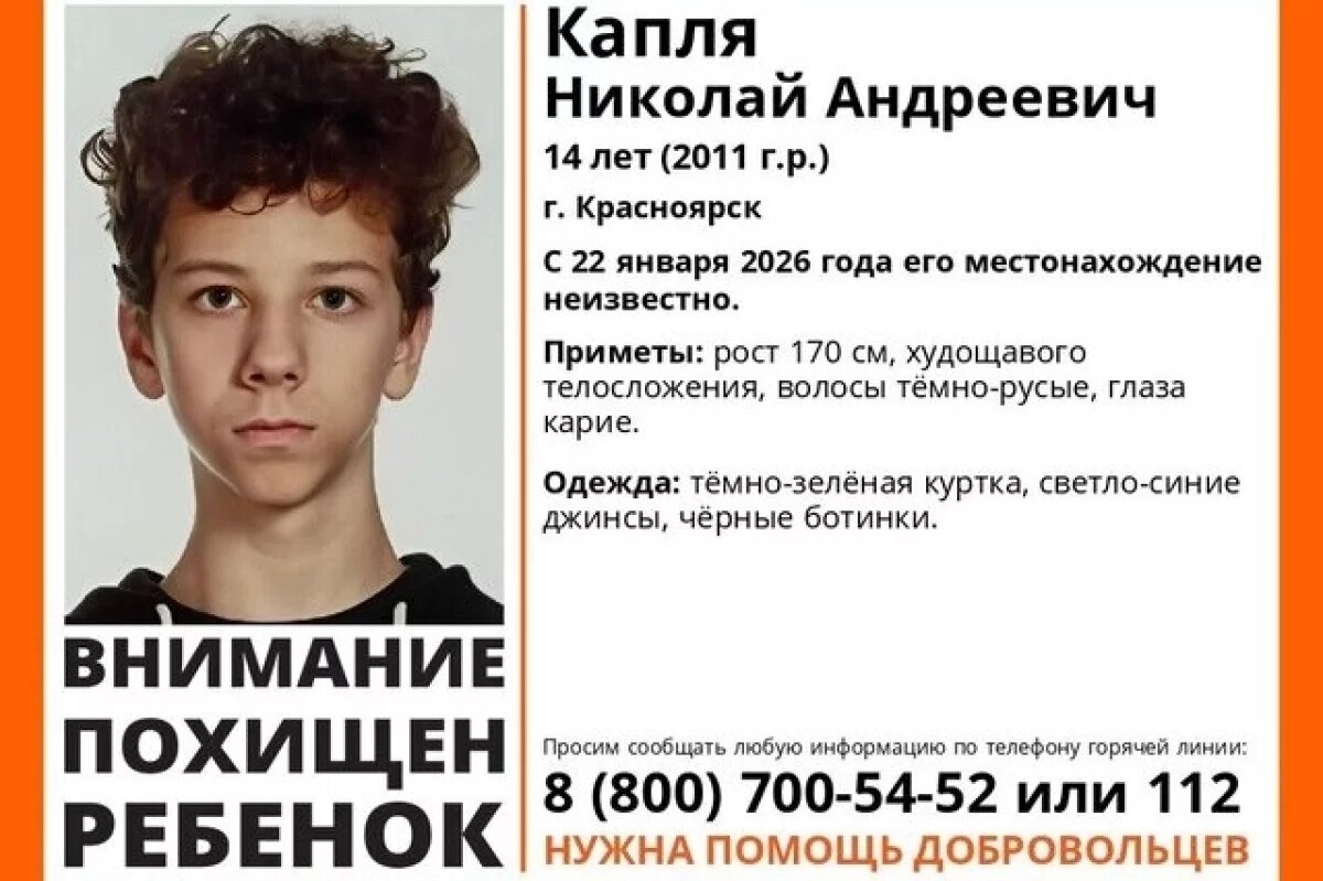    В «ЛизаАлерт» рассказали о поисках похищенного в Красноярске подростка