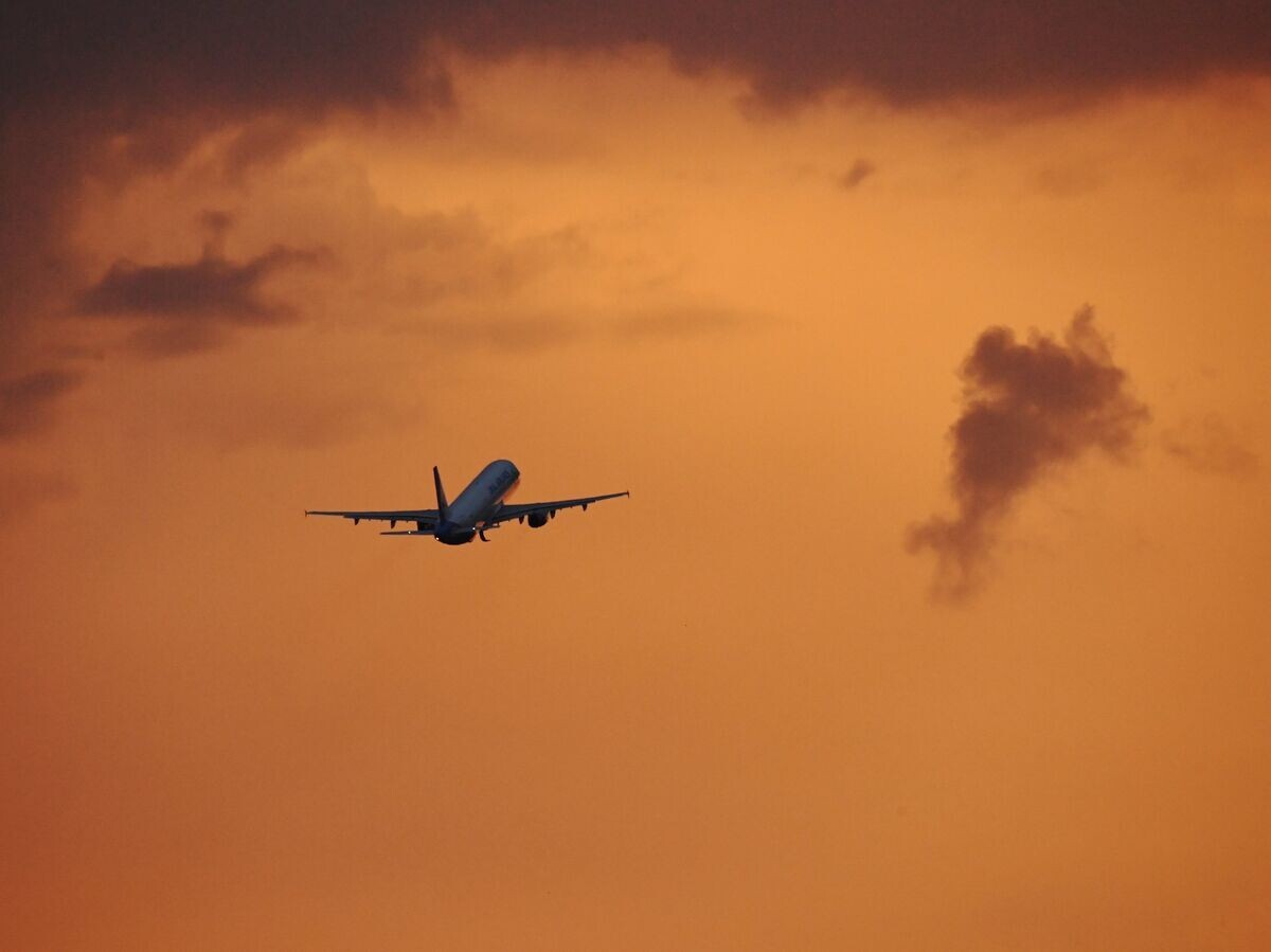    Самолет в небе над аэропортом Домодедово.© РИА Новости . Кирилл Каллиников