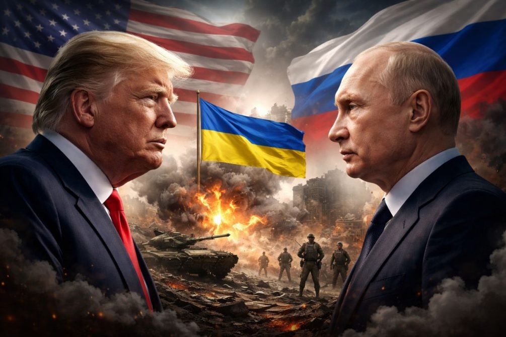   Трамп и Путин на переговорах. Иллюстрация: "Блокнот"