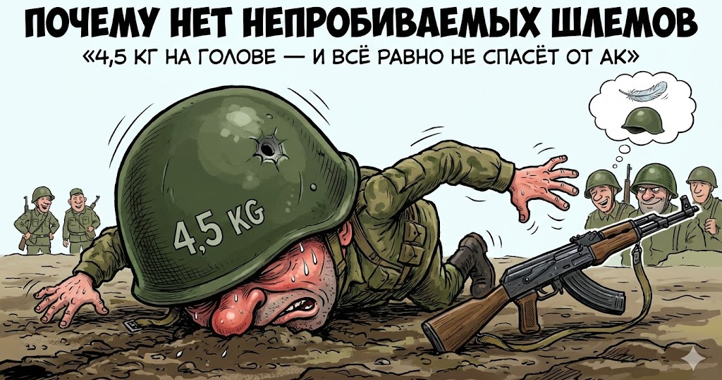4,5 кг на голове — и всё равно не спасёт от АК: почему не делают непробиваемые шлемы?