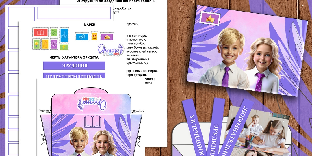 «Конверт-копилка» трек «Орлёнок-Эрудит» «Орлята России». Комплект для создания символа трека «Орлёнок-Эрудит» для 1-4 классов. ЦВЕТНОЙ
