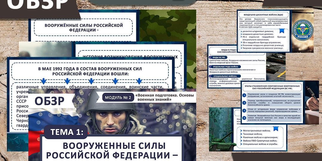 Презентация ОБЗР по теме «Вооруженные Силы Российской Федерации – защита нашего Отечества» 8-9 класс. Разработана по ФРП: модуль 2 № п/п 2.1