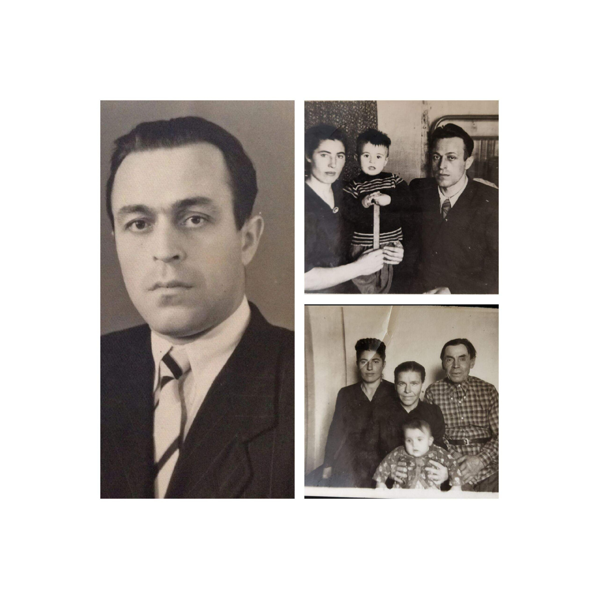          На первом фото мой папа, на втором папа, мама и я. На третьем- папины родители и мы с мамой.