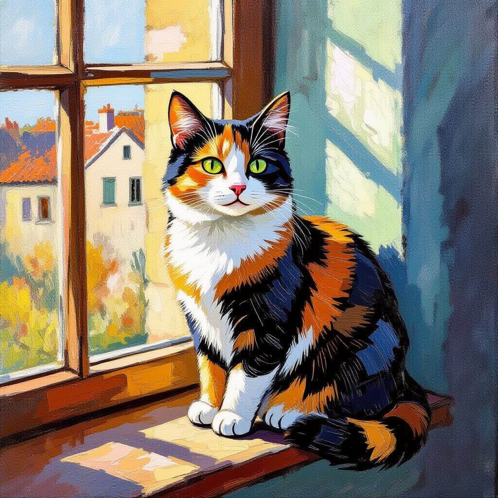 кошка + in the style of Vincent van Gogh.