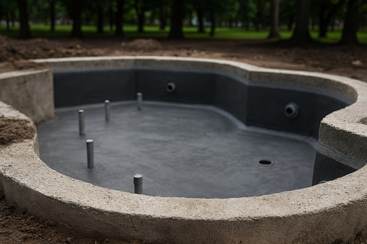 Гидроизоляция чаши фонтана, фото