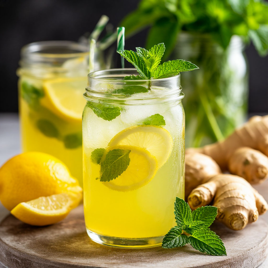 Освежающий лимонад с мелиссой и имбирём