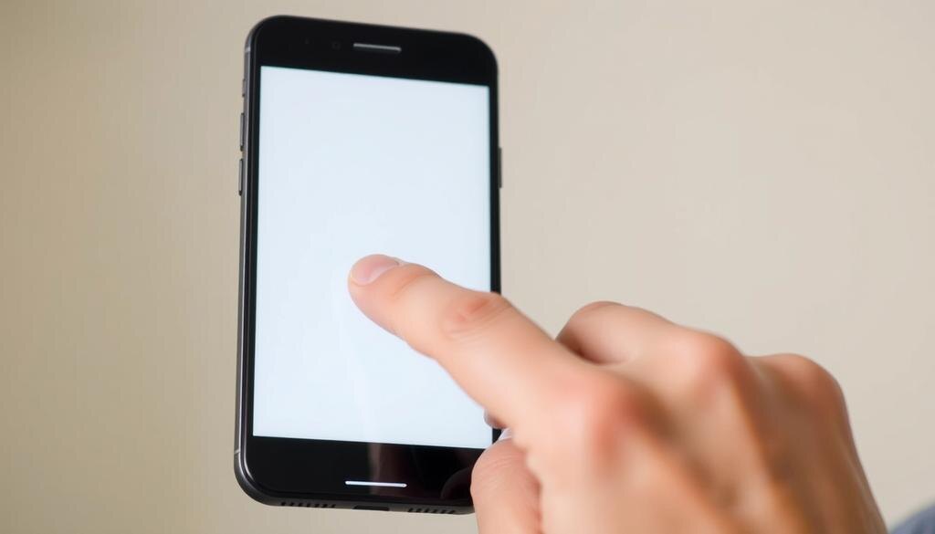    Изображение тестирования экрана смартфона, показывающее, как человек проводит пальцем по экрану, демонстрируя отзывчивость сенсора и отсутствие дефектов.