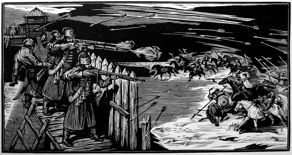 Стычка с кочевниками в представлении современного художника