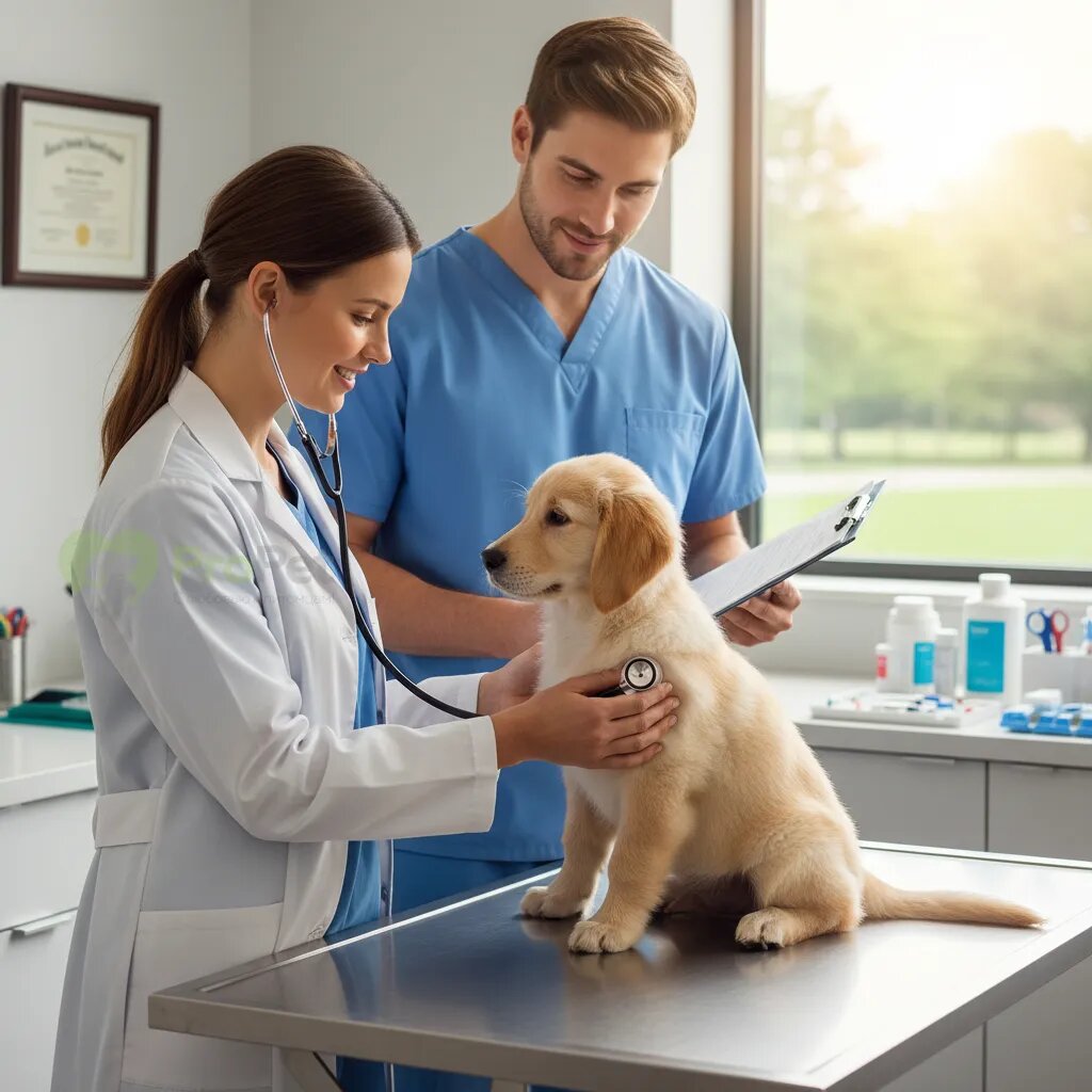 Щенок на приеме у ветеринарного врача