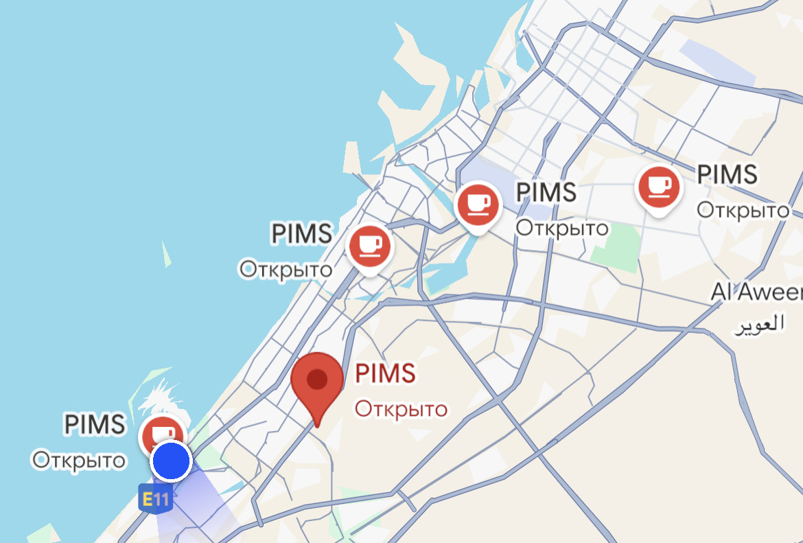 Точки Pims, разбросанные по городу.