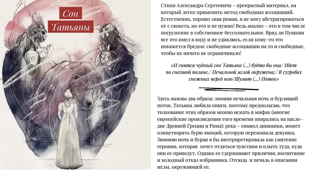 Моя трактовка сна Татьяны Лариной при помощи метода свободных ассоциаций (листайте галерею).