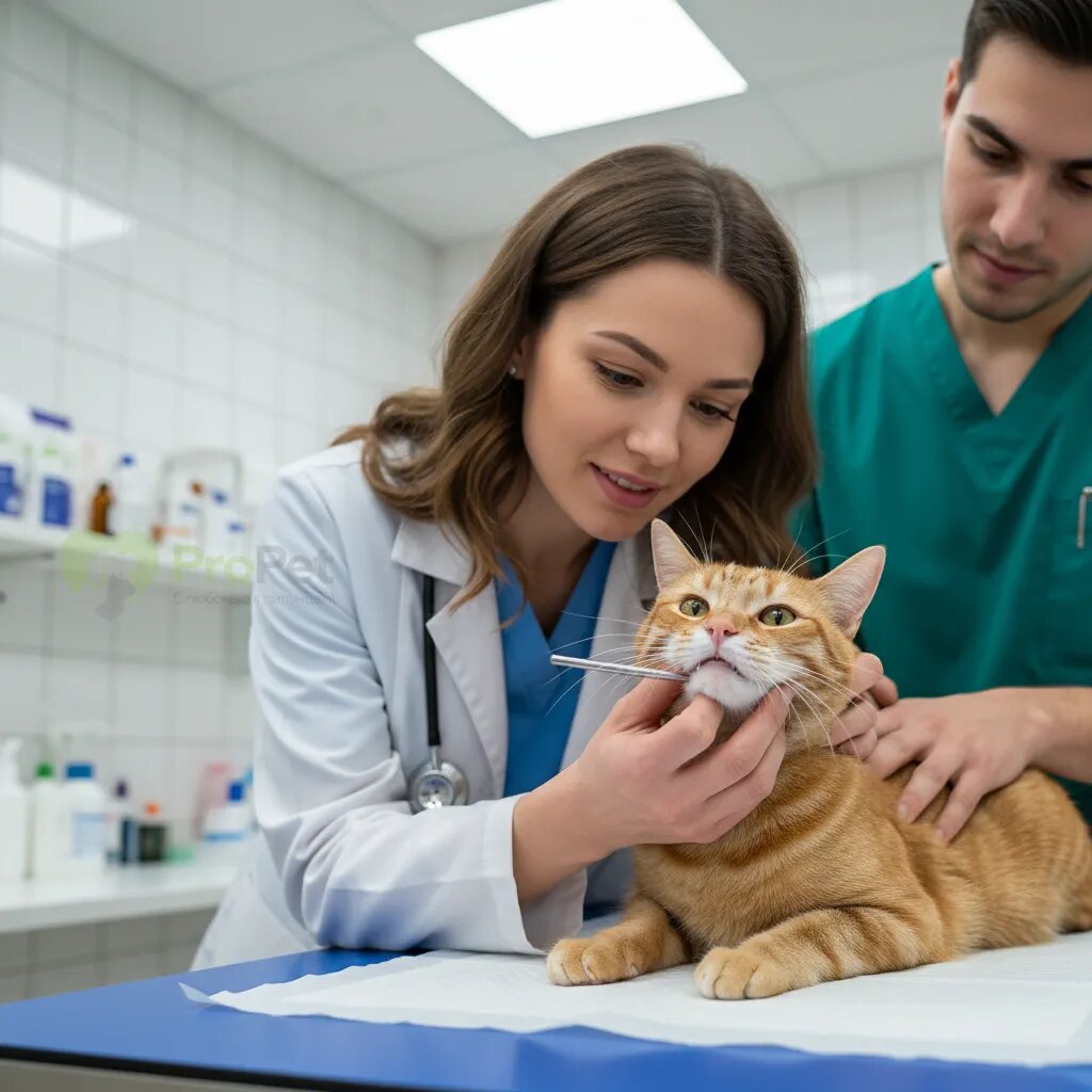 Ветеринар осматривает десны кошки