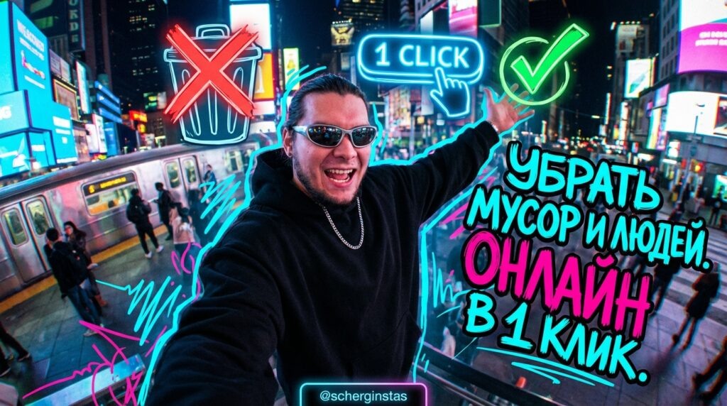    Пример обработки фото: удаление прохожих и мусора с помощью ИИ. schergin