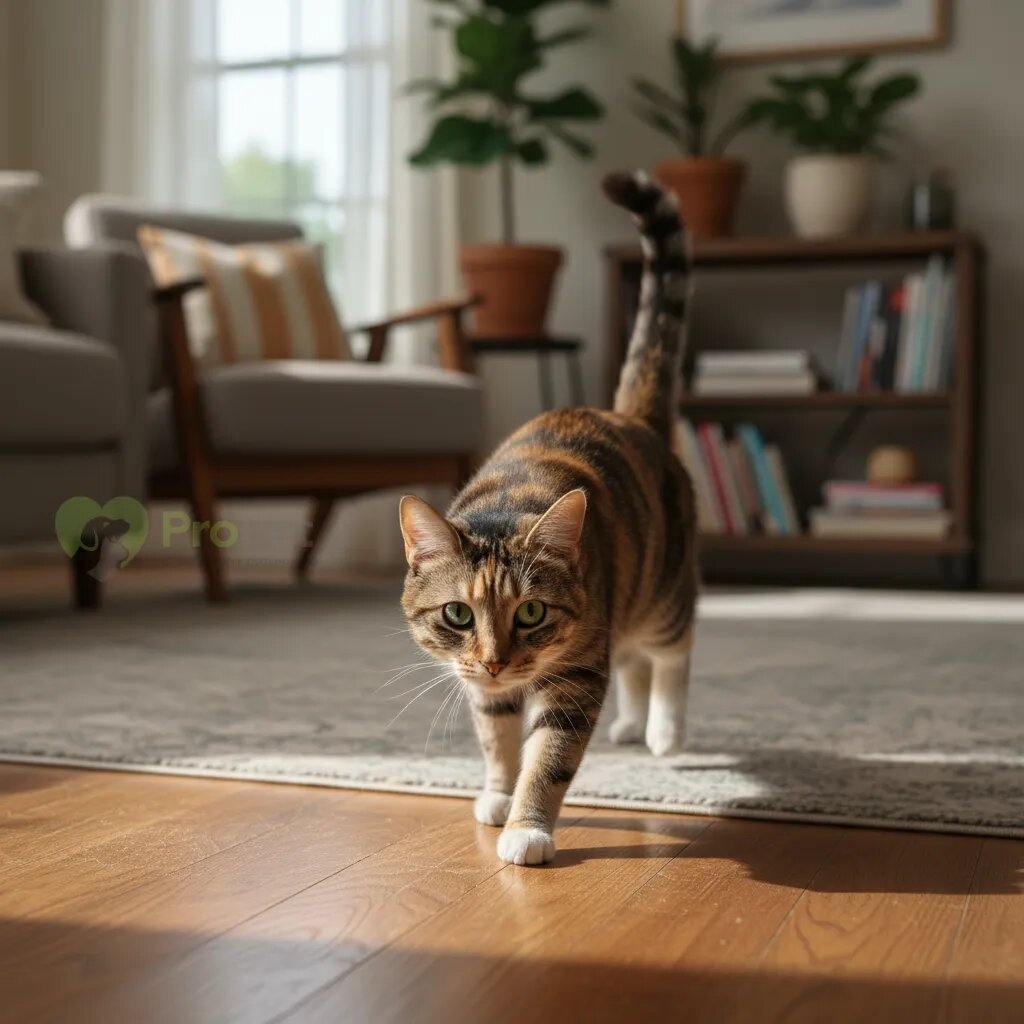 Кошка с необычной походкой, подволакивающая задние лапы