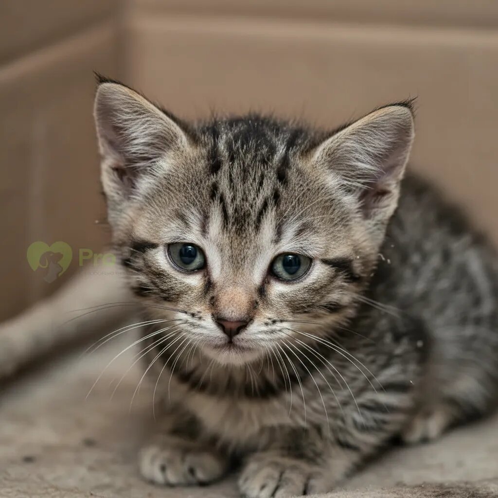 Котенок с грустным видом и тусклой шерстью