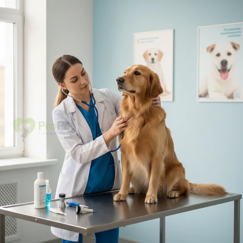 Ветеринар осматривает собаку на смотровом столе