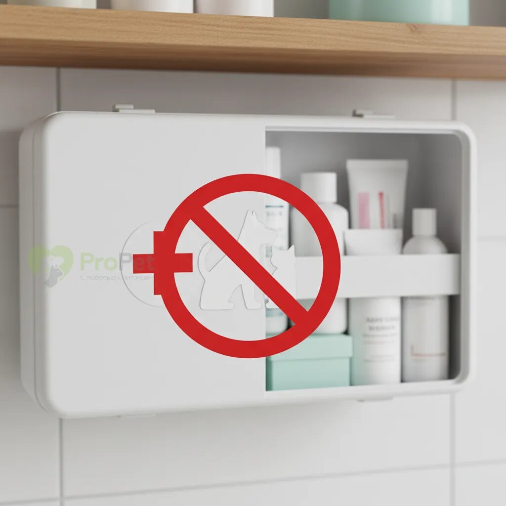 Знак запрета на фоне домашней аптечки